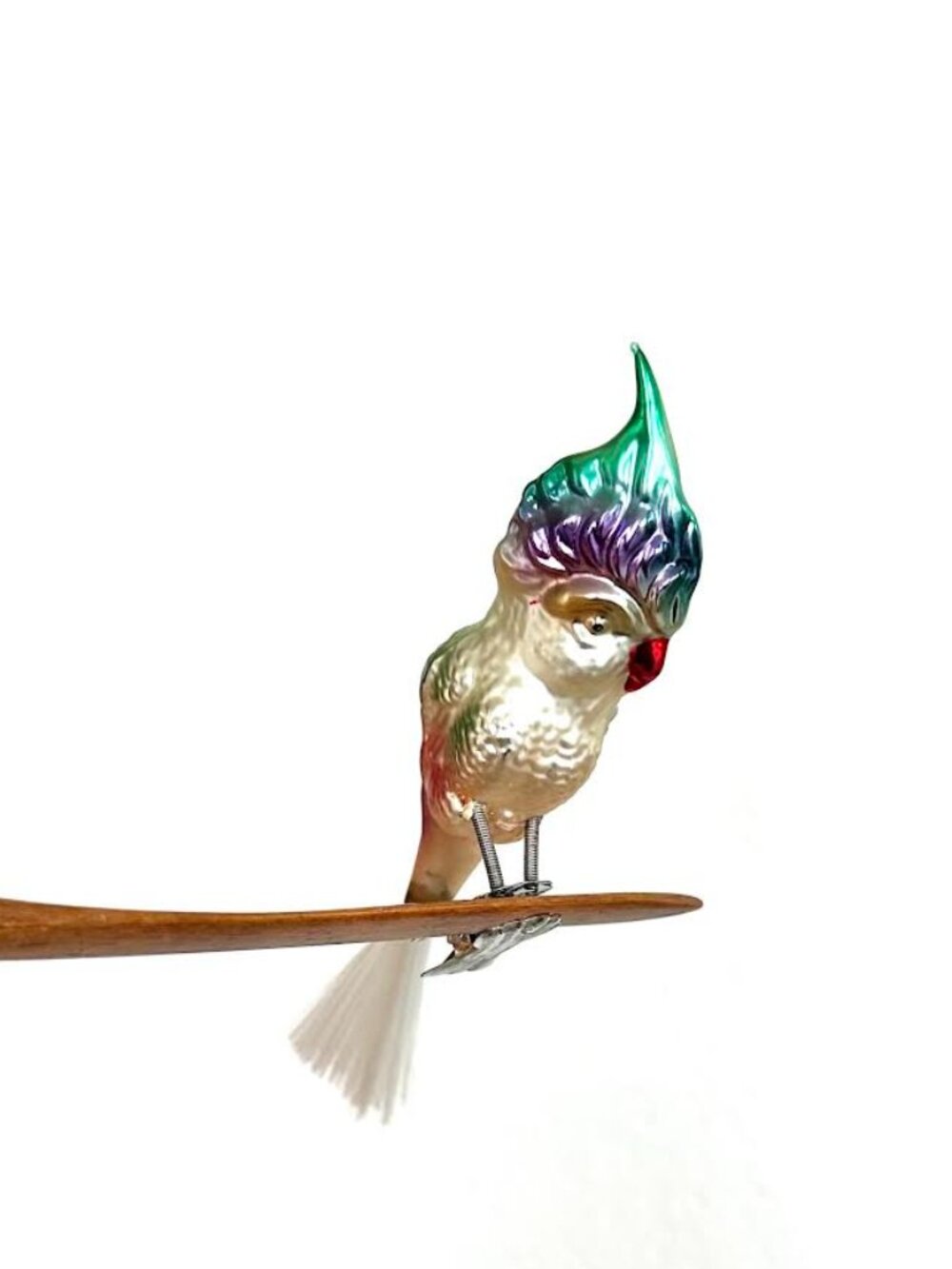 Vintage German Glass Parrot Christmas Tree Ornament Spun Glass Tail Vibrant